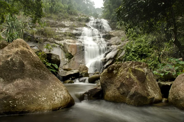 Cascade et pierre dans la forêt tropicale . — Photo