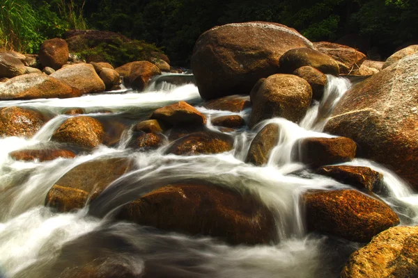 Malý vodopád a rock v tropickém lese. — Stock fotografie