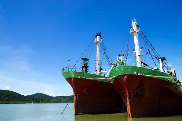 Two Old Cargo ship in harbor estuary. — Stock Photo, Image