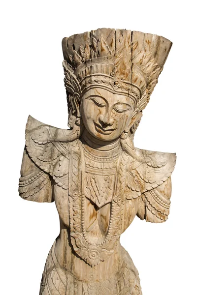 Buddha-Gesicht, Holzschnitzerei aus dem alten Holz. — Stockfoto