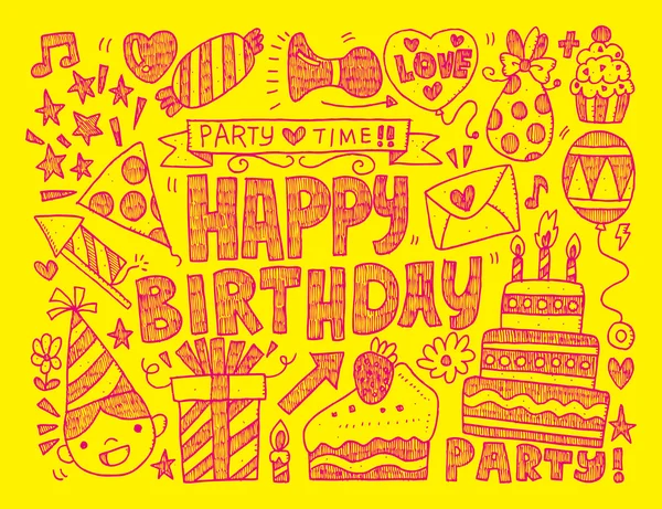 Doodle Fondo de fiesta de cumpleaños — Vector de stock