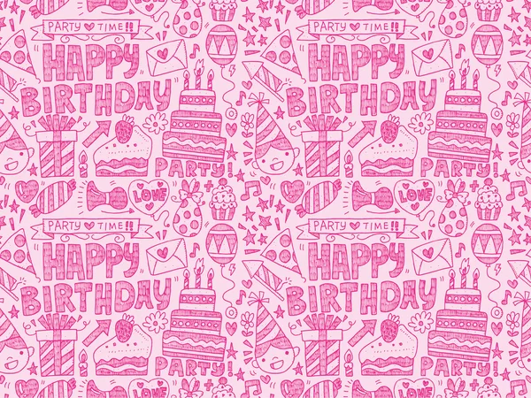 Dikişsiz doodle doğum günü partisi desen arka plan — Stok Vektör