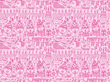 Dikişsiz doodle doğum günü partisi desen arka plan