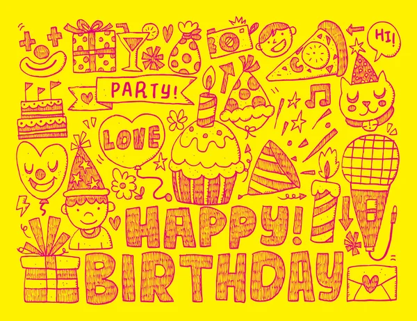 Doodle день народження партії фону — стоковий вектор