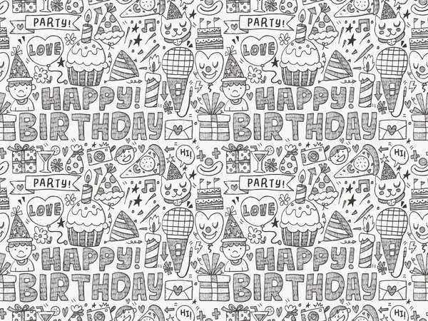 Bezešvé doodle narozeninový večírek vzor pozadí — Stockový vektor