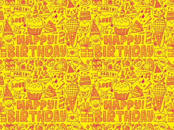 Seamless Doodle Birthday party pattern background — Stock Vector