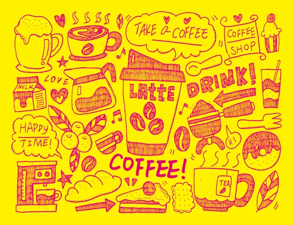 Icone di caffè doodle — Vettoriale Stock