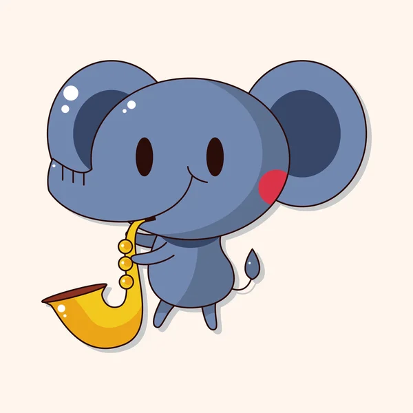 Animal éléphant jouer instrument dessin animé thème éléments — Image vectorielle