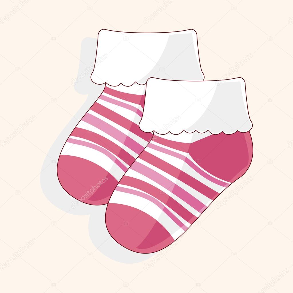 Children socks vector illustration set - pink and blue newborn wearing  isolated on white background. Stock Vector