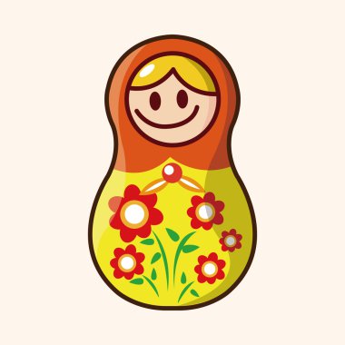 Matryoshka, Rus geleneksel ahşap oyuncak, vektör desen, el