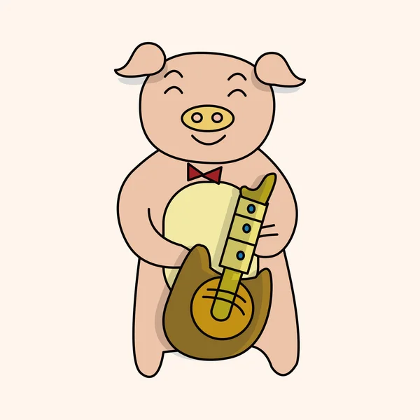 Animale maiale giocare strumento cartone animato tema elementi — Vettoriale Stock