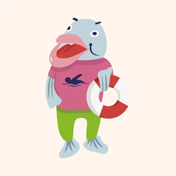 Animal fish summer cartoon theme elements — Stock Vector