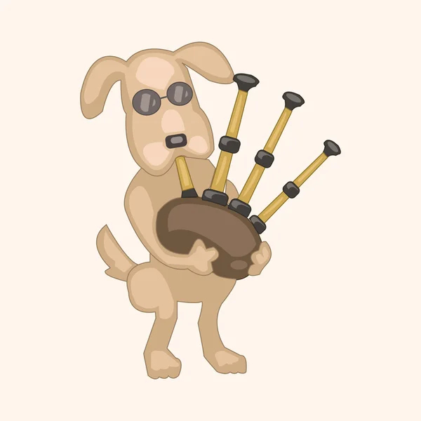 Animal cão tocando instrumento cartoon tema elementos — Vetor de Stock