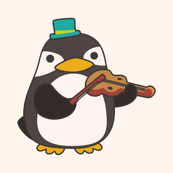 Animal pingüino jugando instrumento de dibujos animados elementos temáticos — Vector de stock
