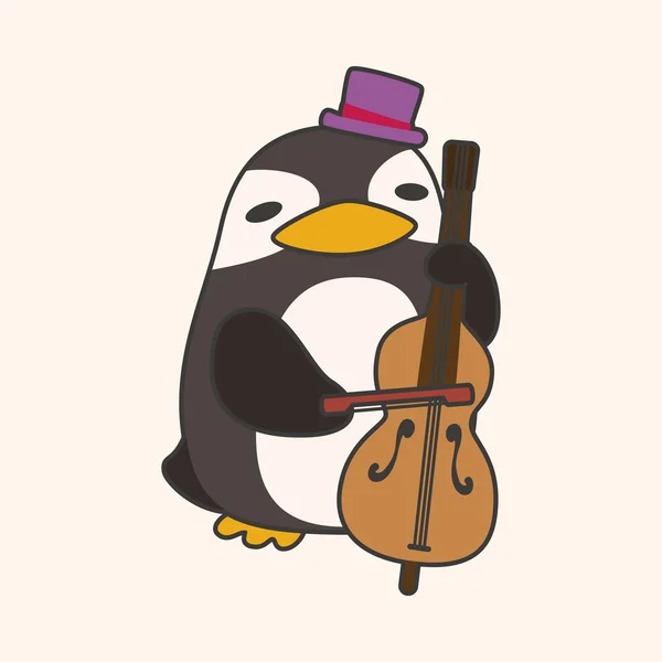 Animal pingüino jugando instrumento de dibujos animados elementos temáticos — Archivo Imágenes Vectoriales