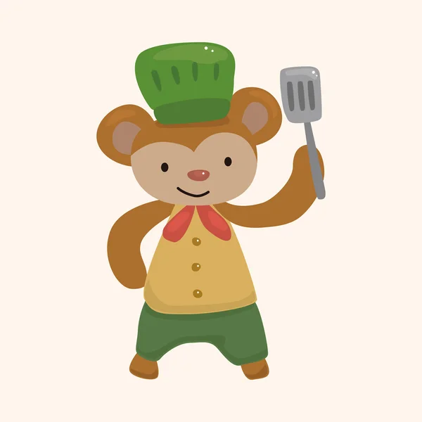 Animal macaco chef cartoon tema elementos — Vetor de Stock