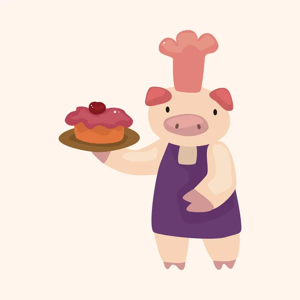 Elementy motywu kreskówka kucharz zwierzę świnia — Wektor stockowy
