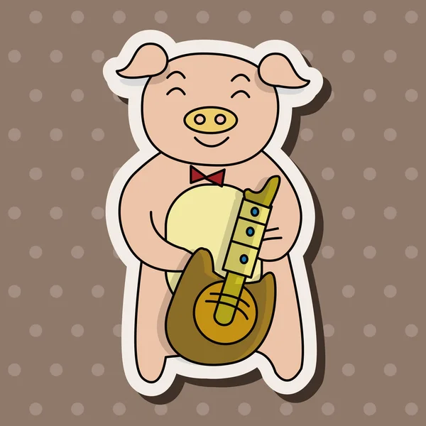 Animal porco tocando instrumento cartoon tema elementos — Vetor de Stock