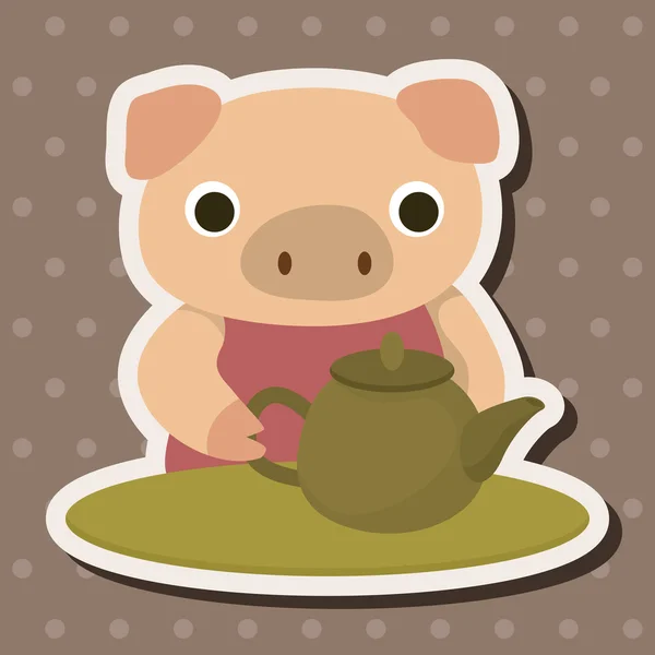 Porco animal tendo elementos temáticos do chá da tarde — Vetor de Stock