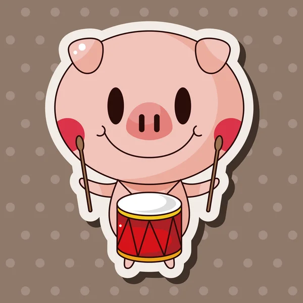 Hayvan domuz enstrüman çizgi film Tema öğeleri oynarken — Stok Vektör