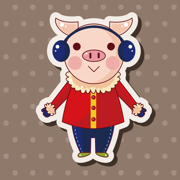 Animale maiale inverno cartoni animati elementi a tema — Vettoriale Stock