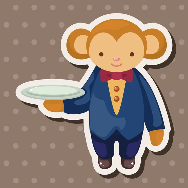 Animales mono camarero dibujos animados elementos temáticos — Vector de stock