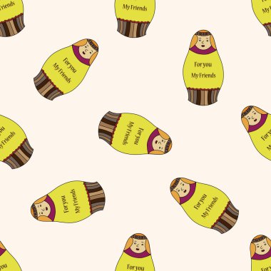  Rus geleneksel ahşap dolle, karikatür Dikişsiz desen arka plan