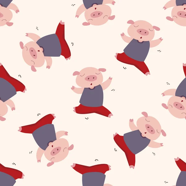 Animal cerdo dibujos animados, dibujos animados sin costura patrón de fondo — Vector de stock