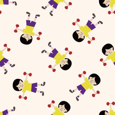 Fitness Eğitmeni, karikatür Dikişsiz desen arka plan