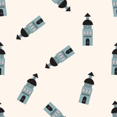 Dikişsiz desen arka plan ev inşa, çizgi film