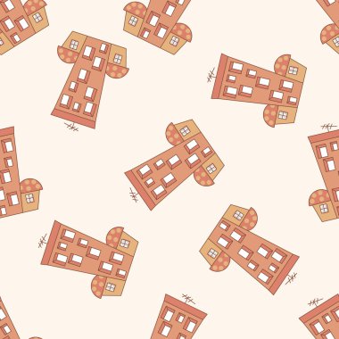 Dikişsiz desen arka plan ev inşa, çizgi film