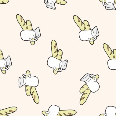 Paris ekmek ve süt, karikatür Dikişsiz desen arka plan