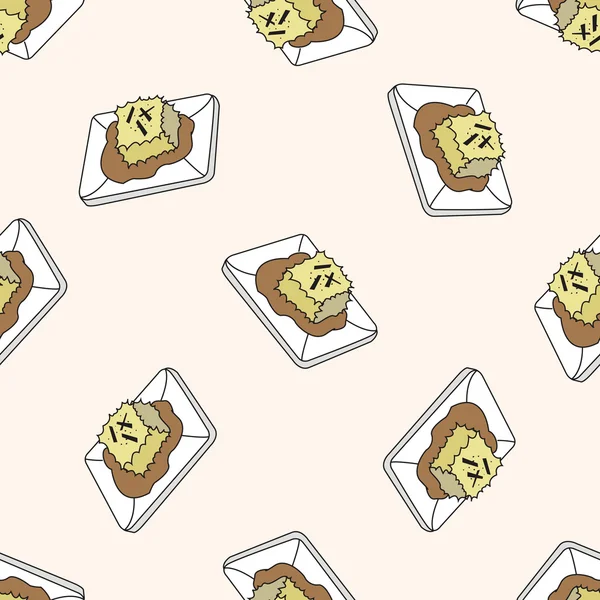Thème alimentaire japonais tofu, dessin animé sans couture fond de motif — Image vectorielle