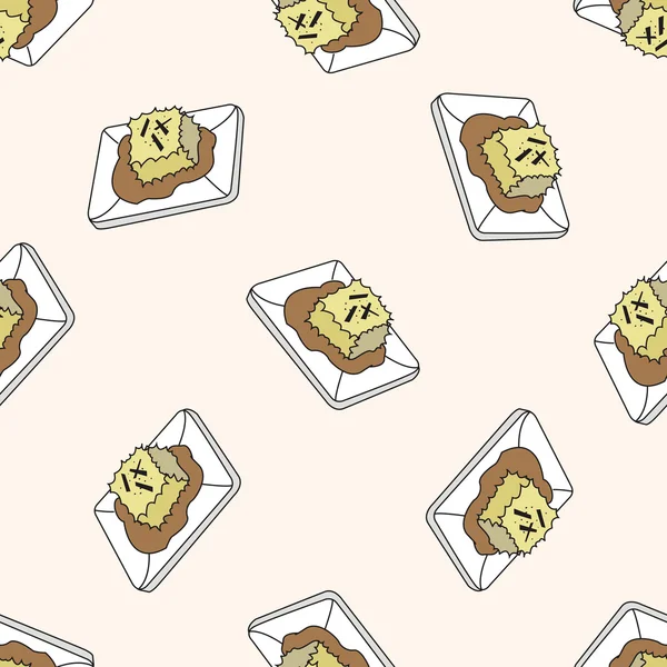 Comida japonesa tema tofu, dibujos animados sin costura patrón de fondo — Vector de stock