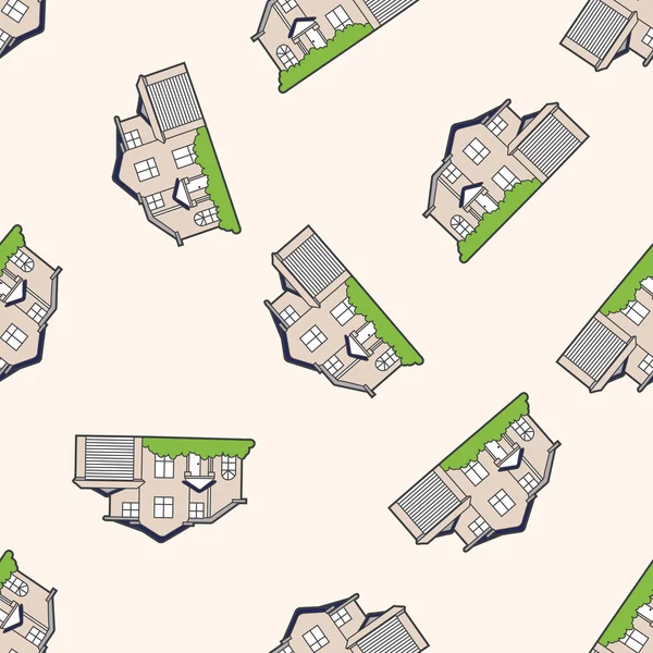 Gebäude Haus,, Cartoon nahtlose Muster Hintergrund — Stockvektor