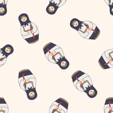 Matryoshka, Rus geleneksel ahşap oyuncak, karikatür Dikişsiz desen arka plan
