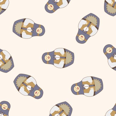 Matryoshka, Rus geleneksel ahşap oyuncak, karikatür Dikişsiz desen arka plan