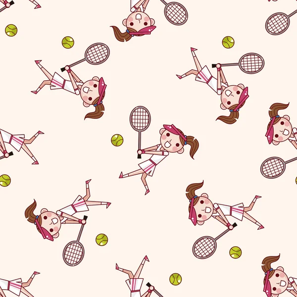 Jugador de tenis, dibujos animados sin costura patrón de fondo — Vector de stock