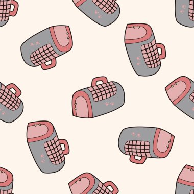 evde beslenen hayvan ekipmanları kafes, karikatür Dikişsiz desen arka plan