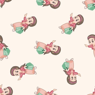 Alışverişçi Tema, emets, karikatür Dikişsiz desen arka plan