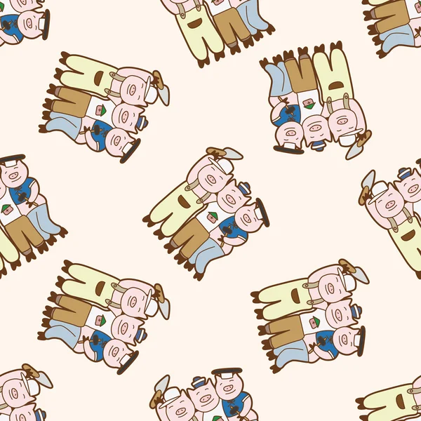Three Little Pigs , cartoon seamless pattern background — Stock Vector