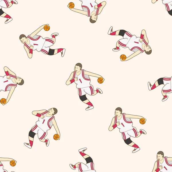 Giocatore di basket, cartone animato senza soluzione di continuità modello di sfondo — Vettoriale Stock