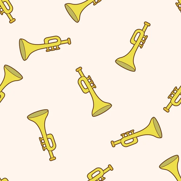 Trompette de musique, dessin animé fond de motif sans couture — Image vectorielle