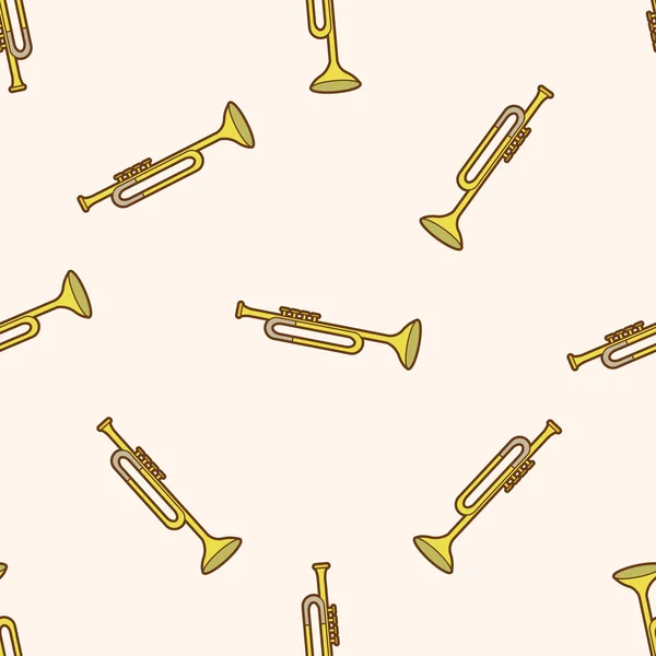 Trompete de música, desenho animado sem costura padrão de fundo — Vetor de Stock