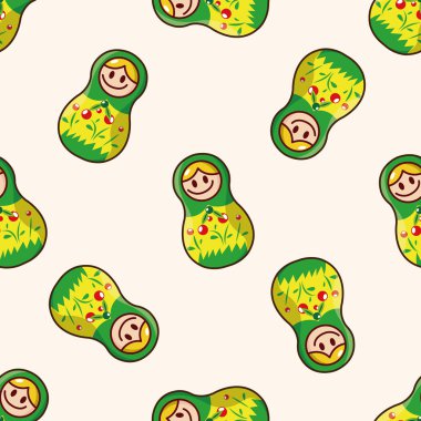 Matryoshka, Rus geleneksel ahşap oyuncak, karikatür Dikişsiz desen arka plan