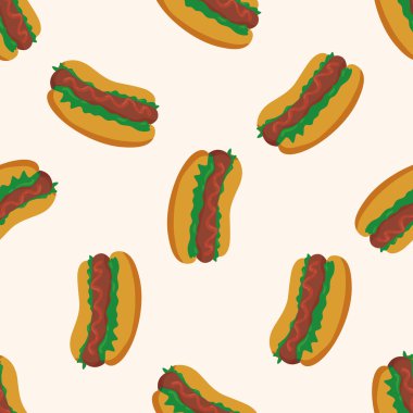 kızarmış gıdalar Tema sosisli sandviç, karikatür Dikişsiz desen arka plan