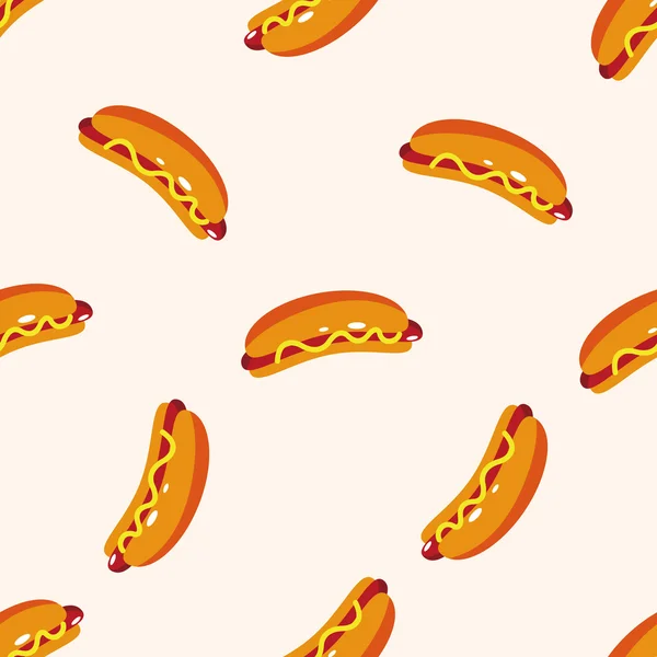Comida rápida hotdog, dibujos animados sin costura patrón de fondo — Vector de stock