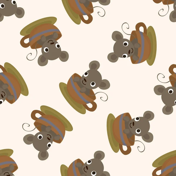 동물 마우스 데 오후 티 타임, 만화 완벽 한 패턴 배경 — 스톡 벡터
