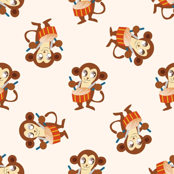 動物の猿の演奏楽器漫画、漫画のシームレスなパターン背景 — ストックベクタ