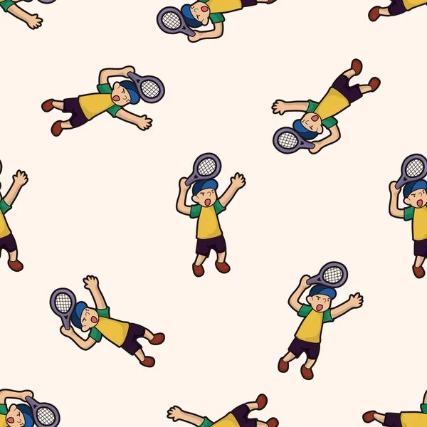 Tennisspieler, Cartoon nahtlose Muster Hintergrund — Stockvektor